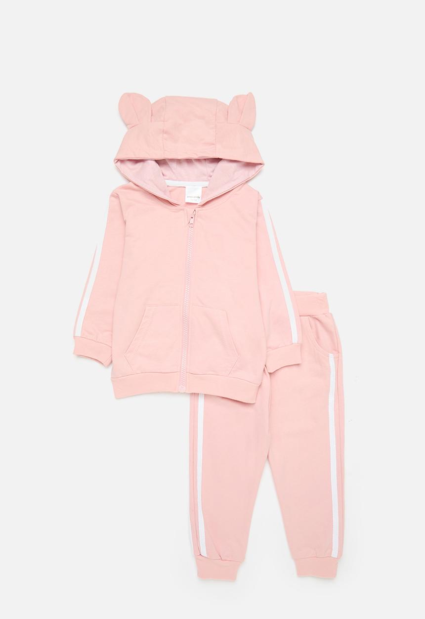 Pop Candy - Hooded top & bottom set - pink & white