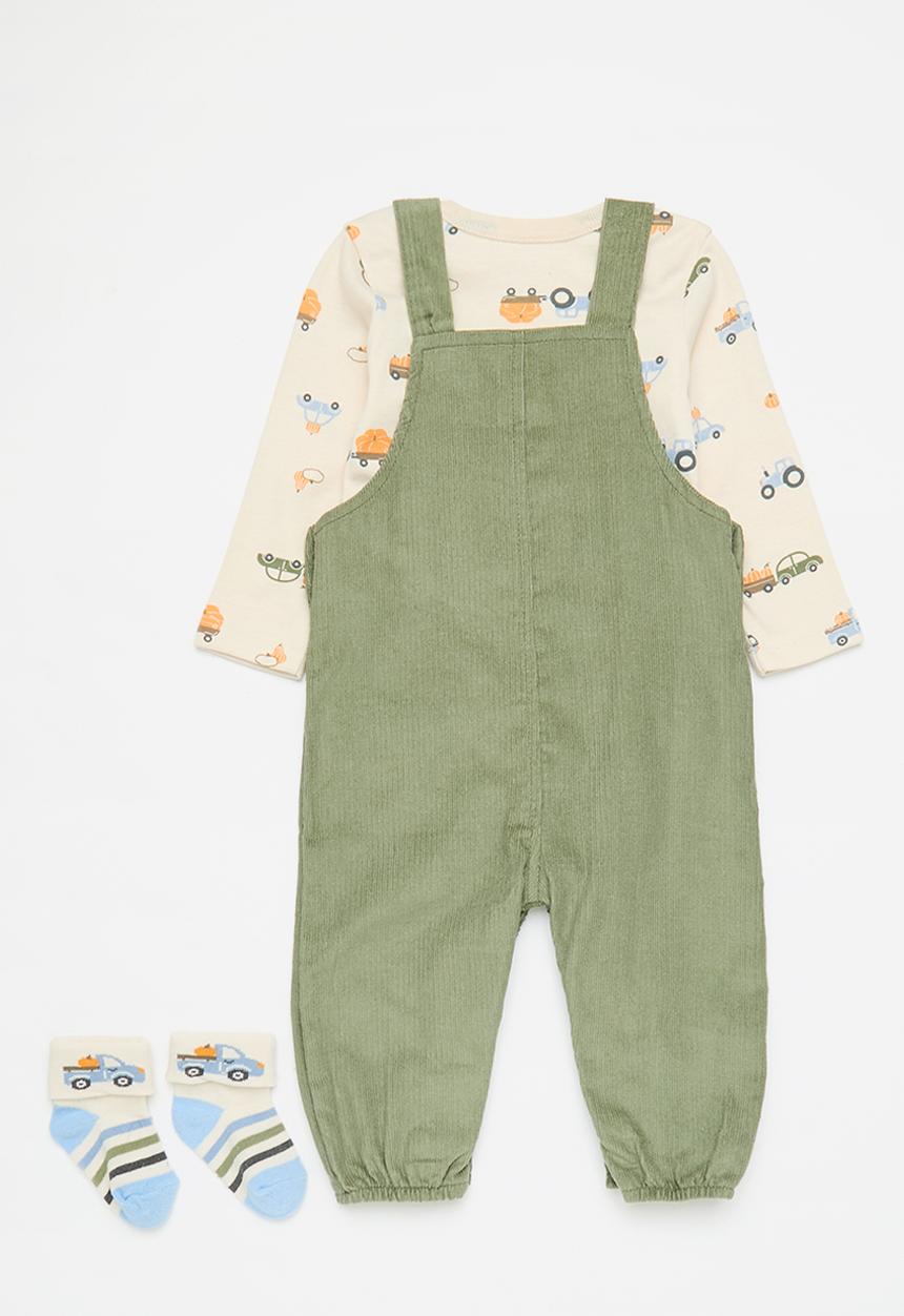 Pop Candy - 3 Piece dungaree set-green