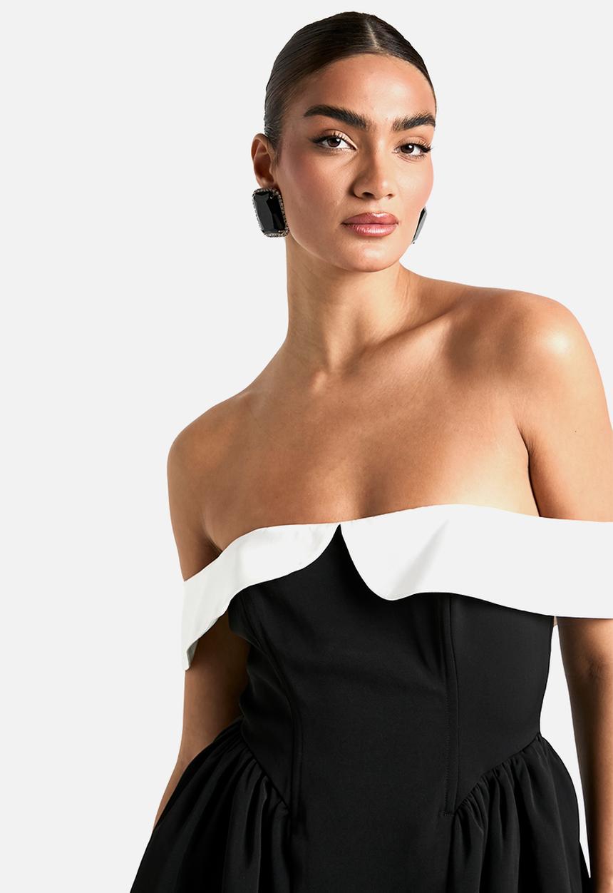 contrast skater dress Black Contrast Square Neck Skater Mini Dress