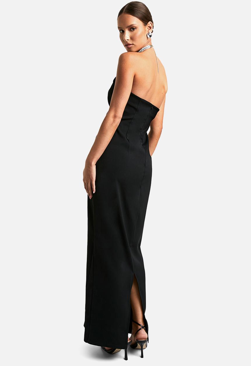 boohoo - Diamante trim halterneck maxi dress - black