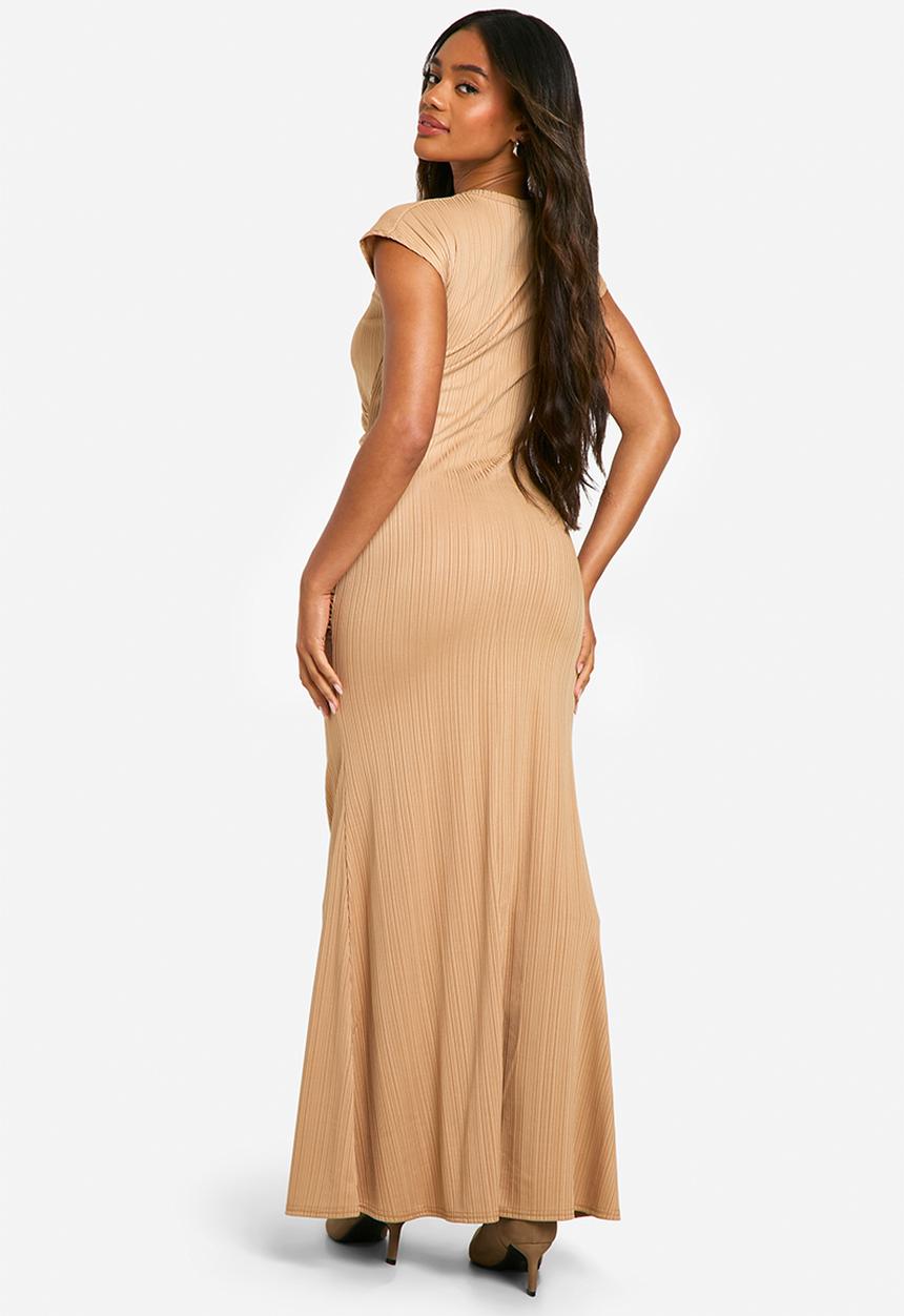 boohoo - Textured ruched maxi dress - stone