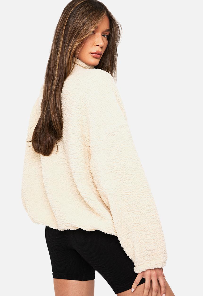 boohoo - Detail Half Zip Oversized Borg Sweatshirt - Stone