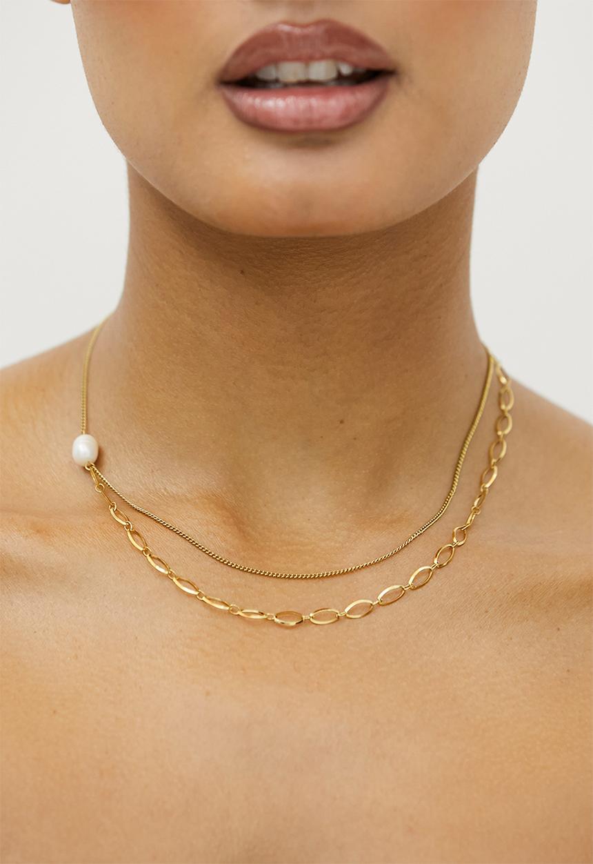Zoe on Trend - Elegant Duet and Pearl Necklace - gold