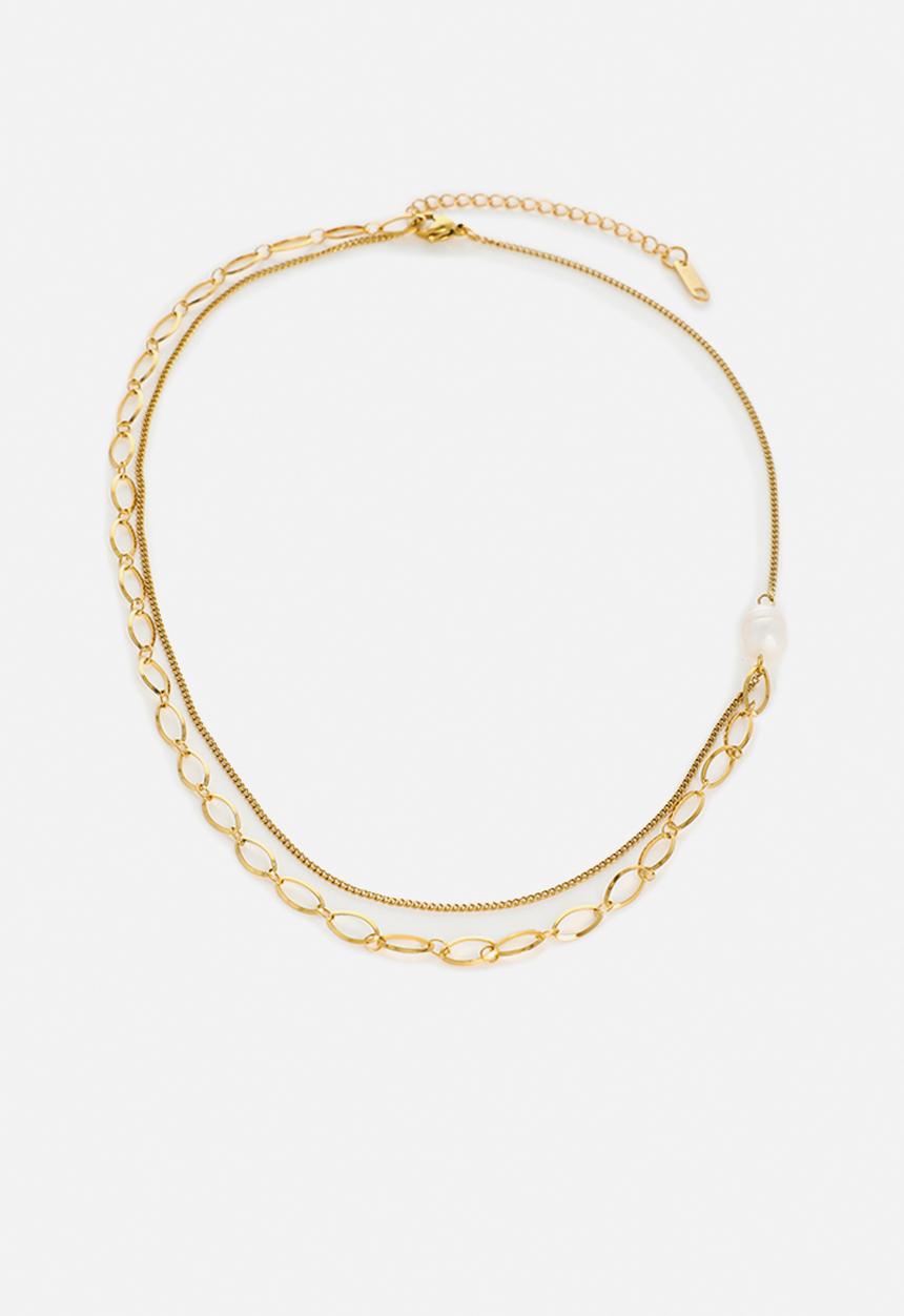Zoe on Trend - Elegant Duet and Pearl Necklace - gold