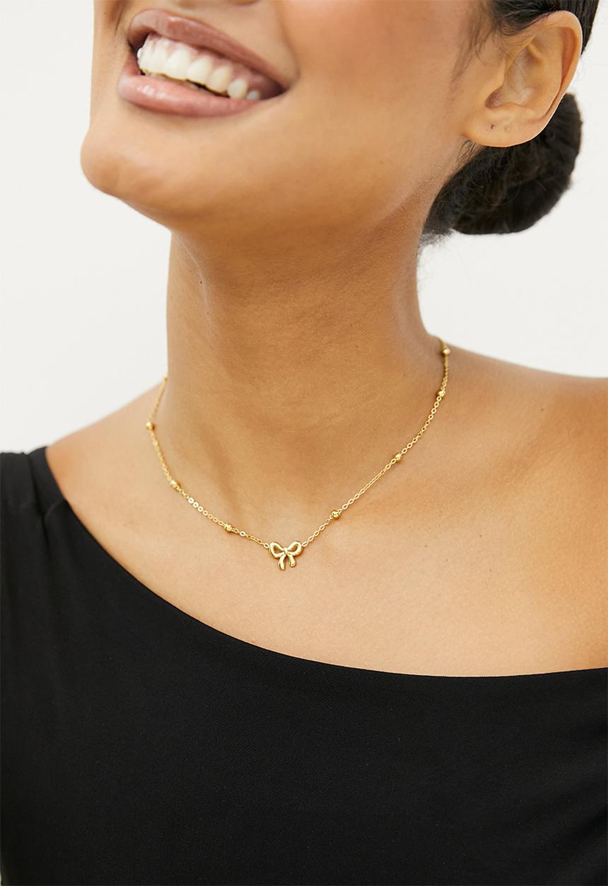 Zoe on Trend - Pretty Bow and Bead Necklace - gold