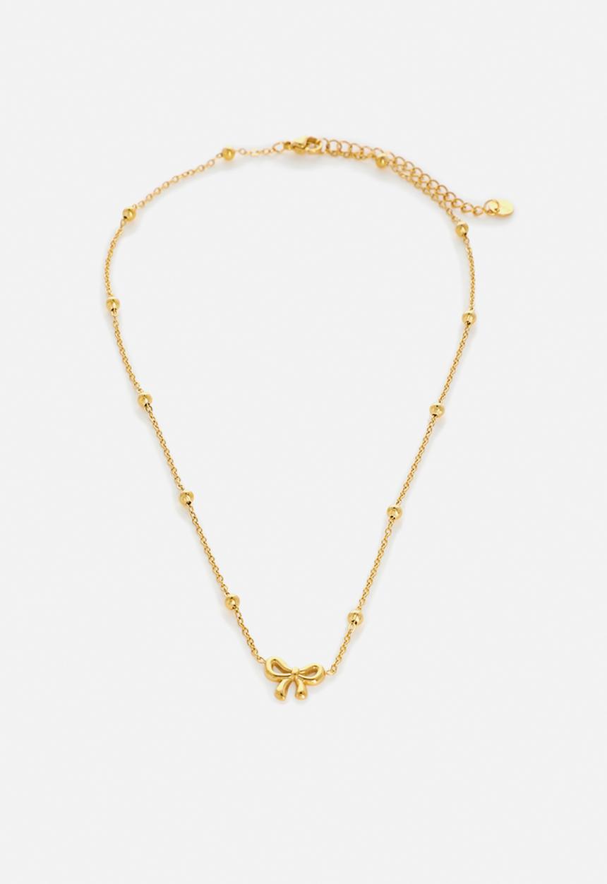 Zoe on Trend - Pretty Bow and Bead Necklace - gold