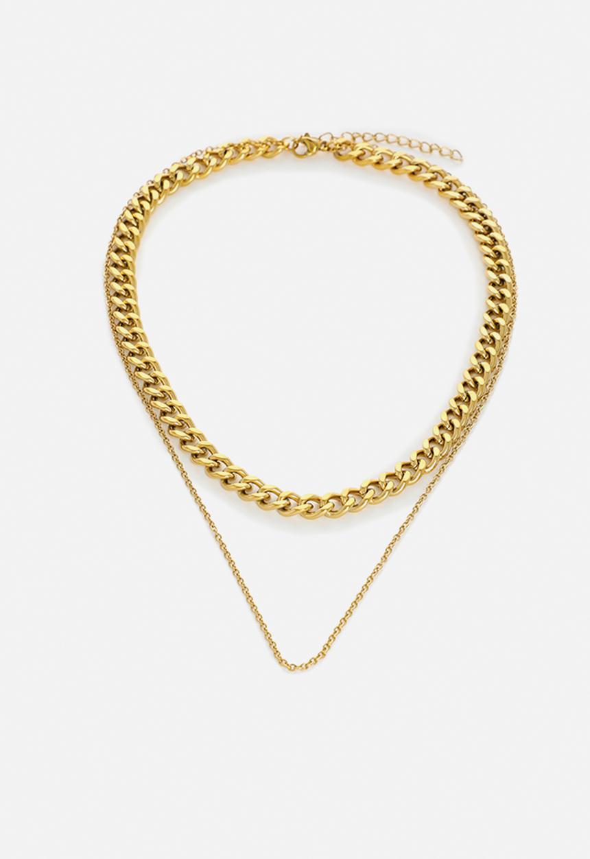 Zoe on Trend - Duet Chunky Curb and Designer Necklace-gold