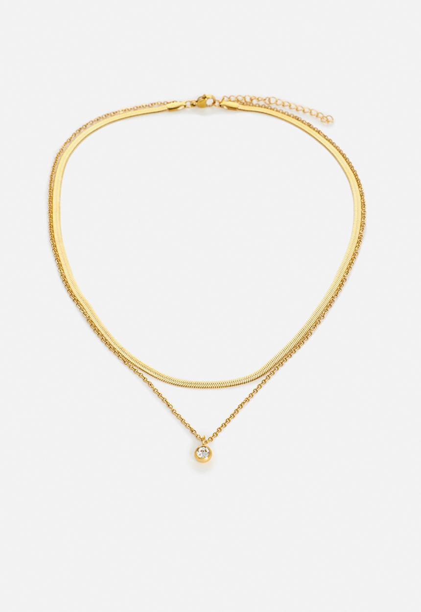 Zoe on Trend - Duet Snake and Round Pendant Necklace-gold/silver