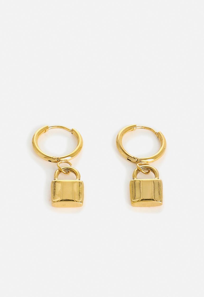 Zoe on Trend - Trendy Designer Hoop and Padlock Earrings - gold