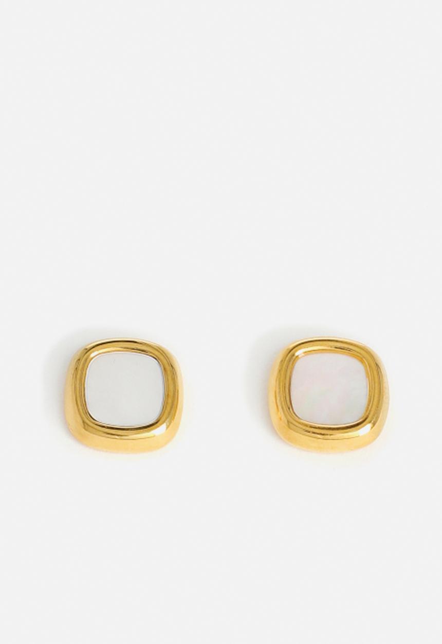 Zoe on Trend - Classic Cushion Stud Earrings-gold/white