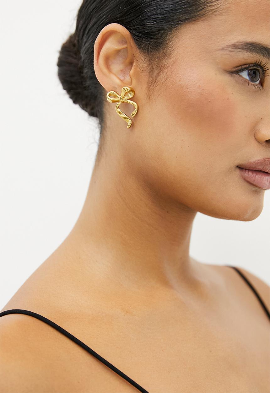 Zoe on Trend - Pretty Bow Stud Earrings - gold