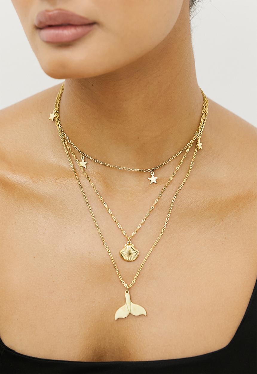 Zoe on Trend - Triple Oceana Layered Necklace-gold