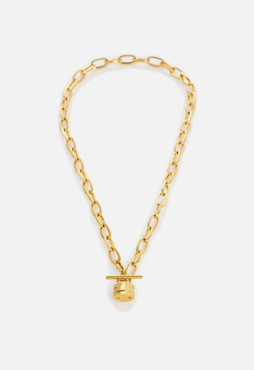 Zoe on Trend - Modern Padlock Fob Necklace - gold