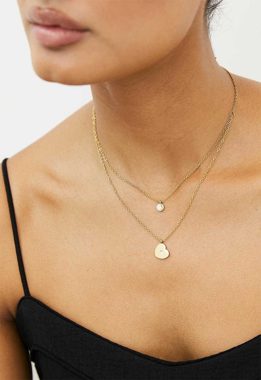 Zoe on Trend - Heart Duet Necklace - gold & silver