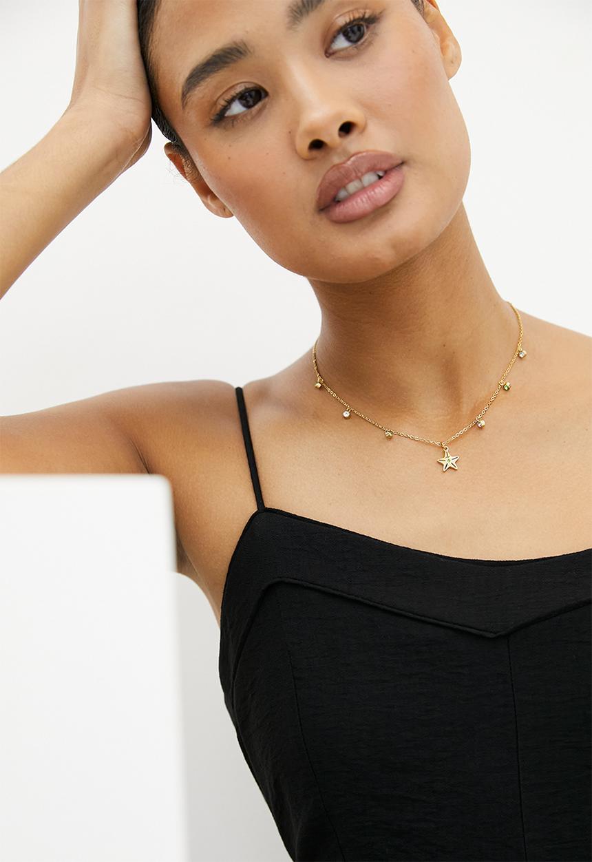 Zoe on Trend - Elegant Starfish and Multi-stone Drop Necklace - gold & silver