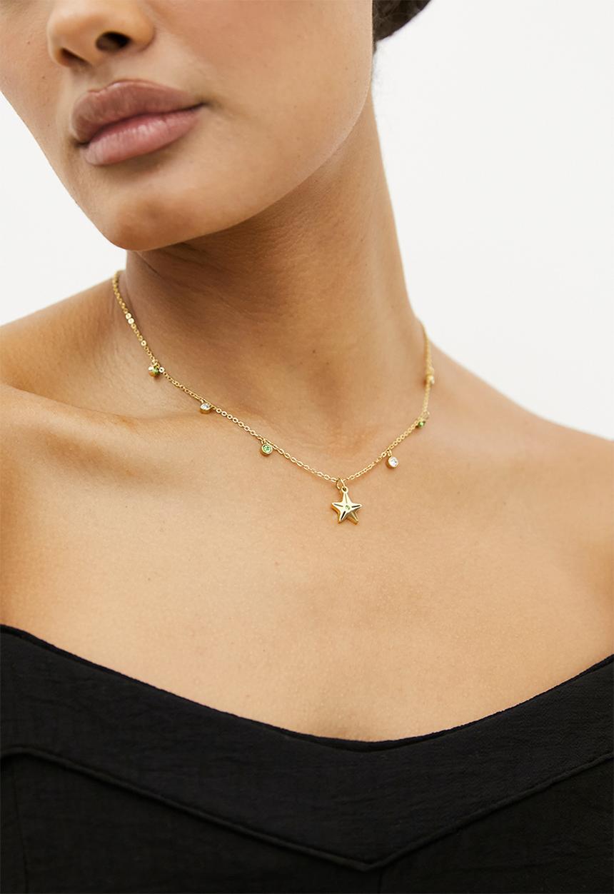 Zoe on Trend - Elegant Starfish and Multi-stone Drop Necklace - gold & silver