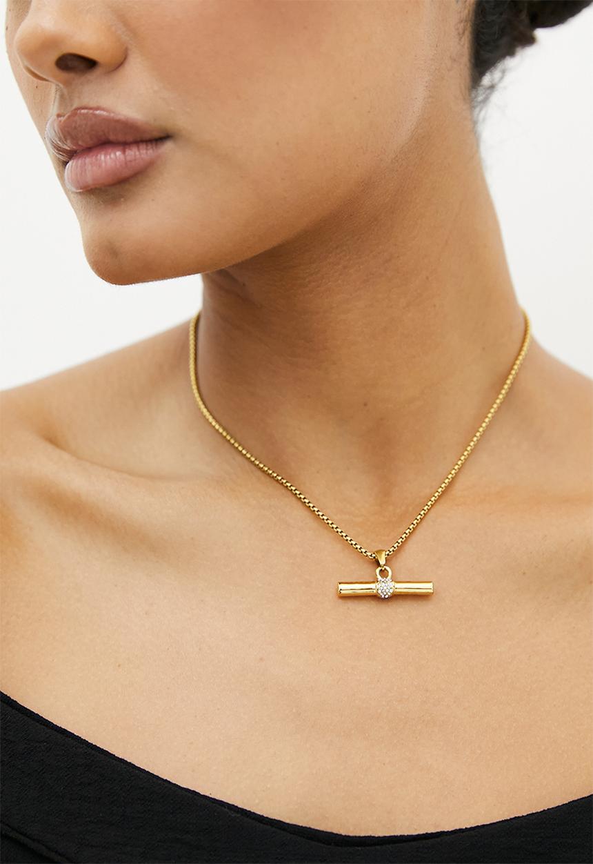 Zoe on Trend - Fashion T-Bar Necklace - gold & silver