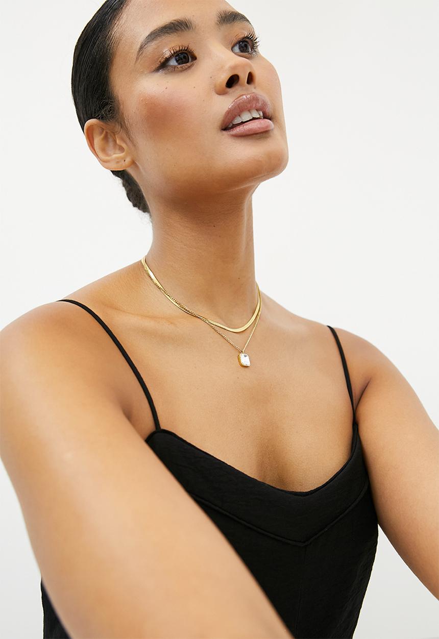 Zoe on Trend - Duet Snake and Pendant Necklace - gold & silver