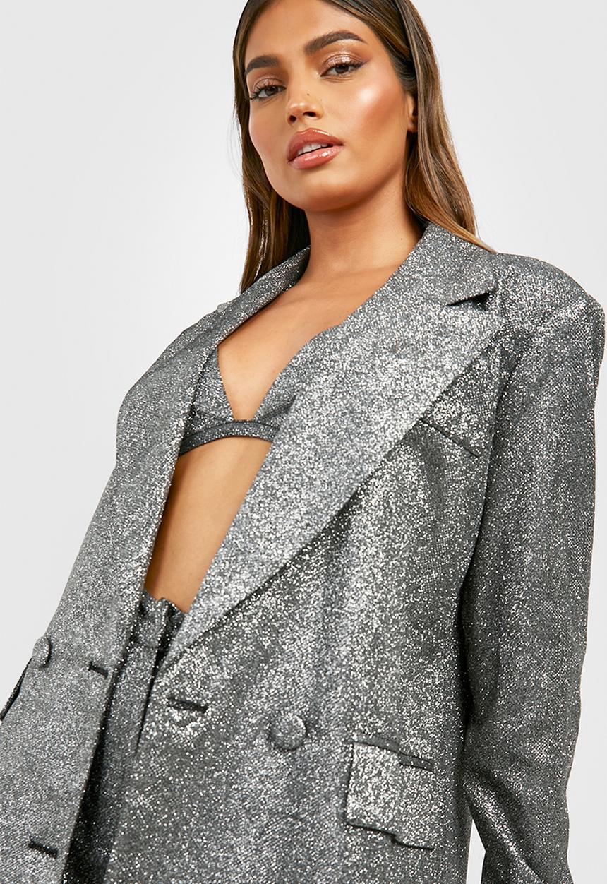 boohoo - Glitter oversized tailored blazer - silver