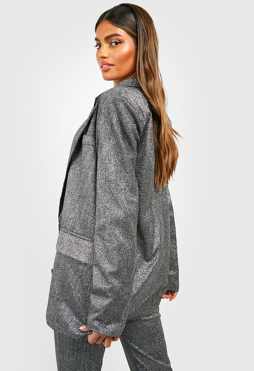 boohoo - Glitter oversized tailored blazer - silver