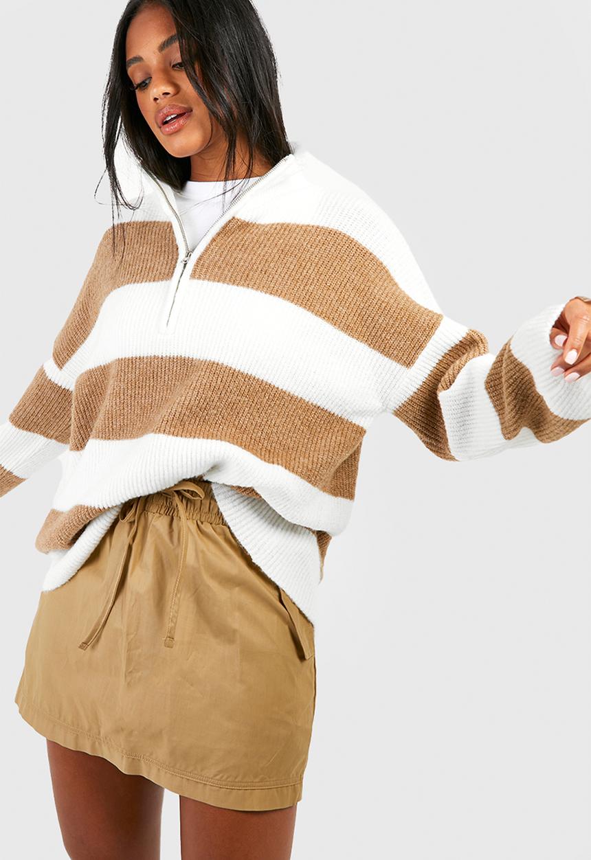 boohoo - Half zip soft knit stripe jumper - taupe