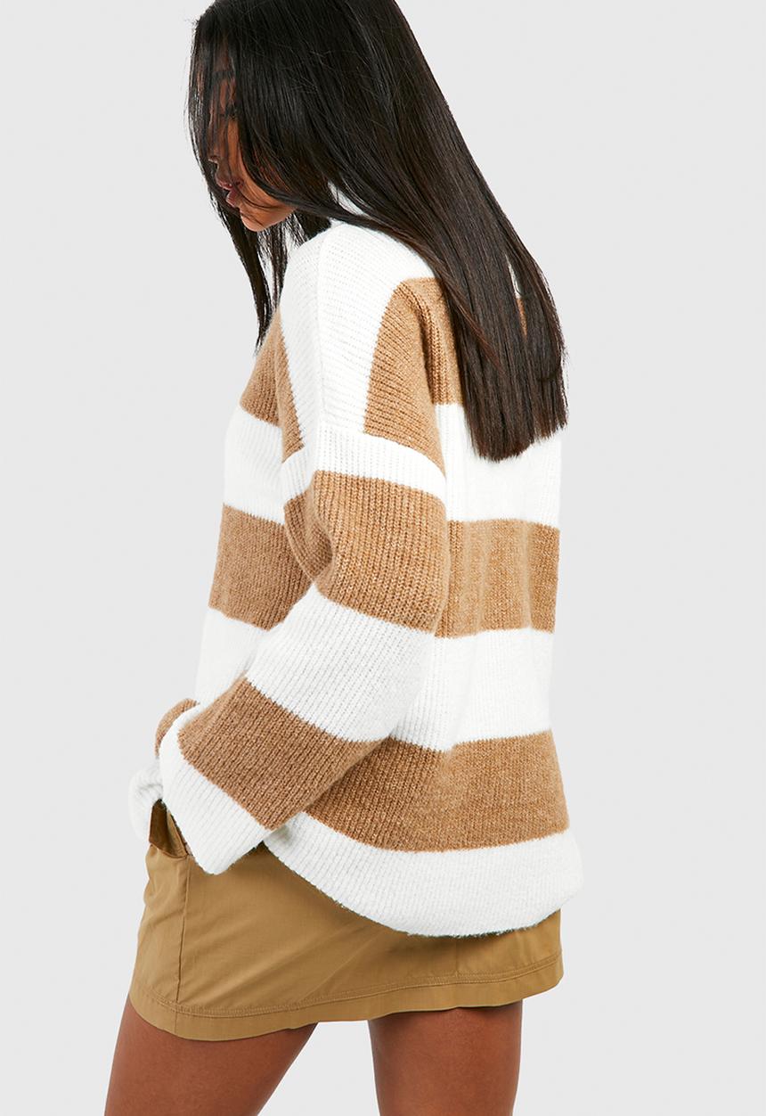 boohoo - Half zip soft knit stripe jumper - taupe