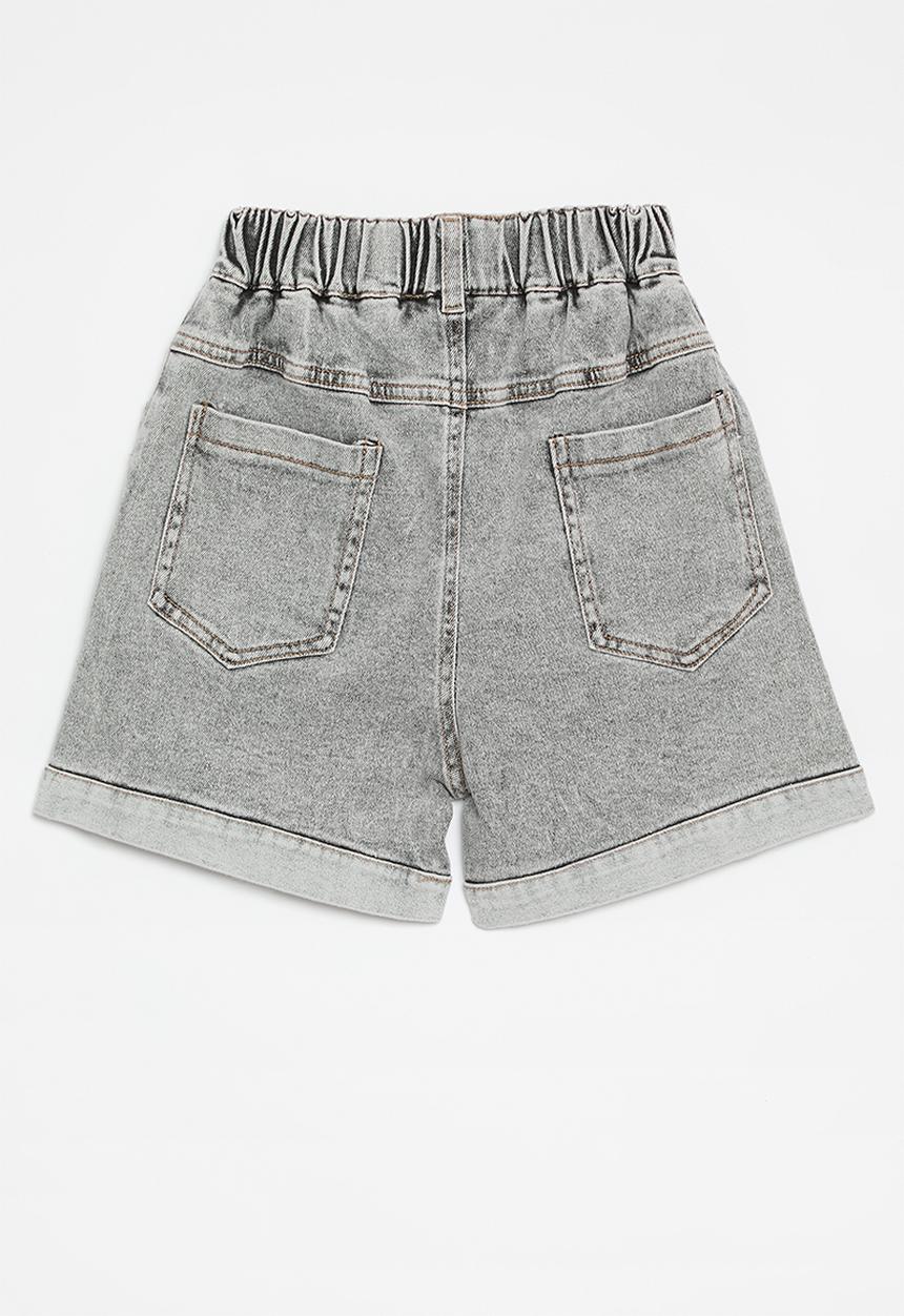 Pop Candy - Turn up hem denim shorts-charcoal grey