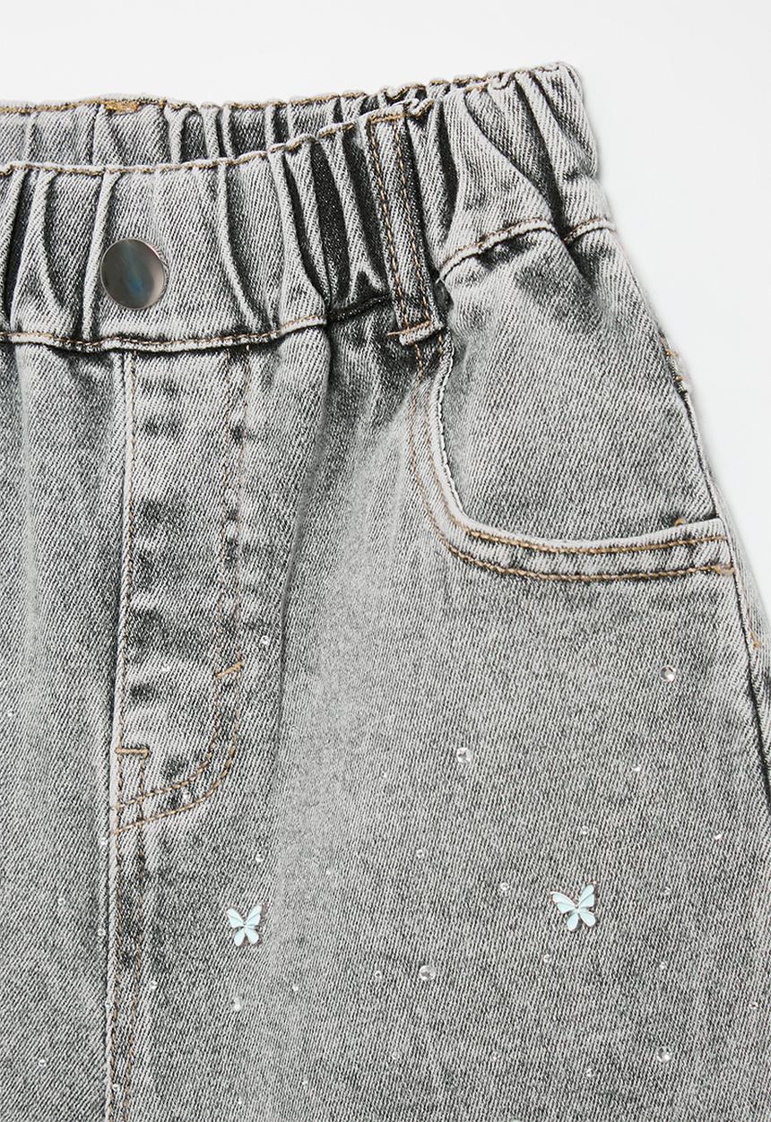 Pop Candy - Turn up hem denim shorts-charcoal grey
