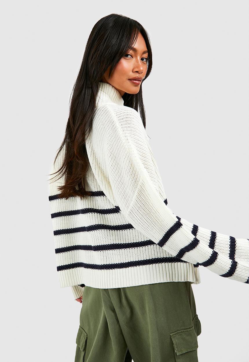 boohoo - Half Zip Stripe Jumper - White