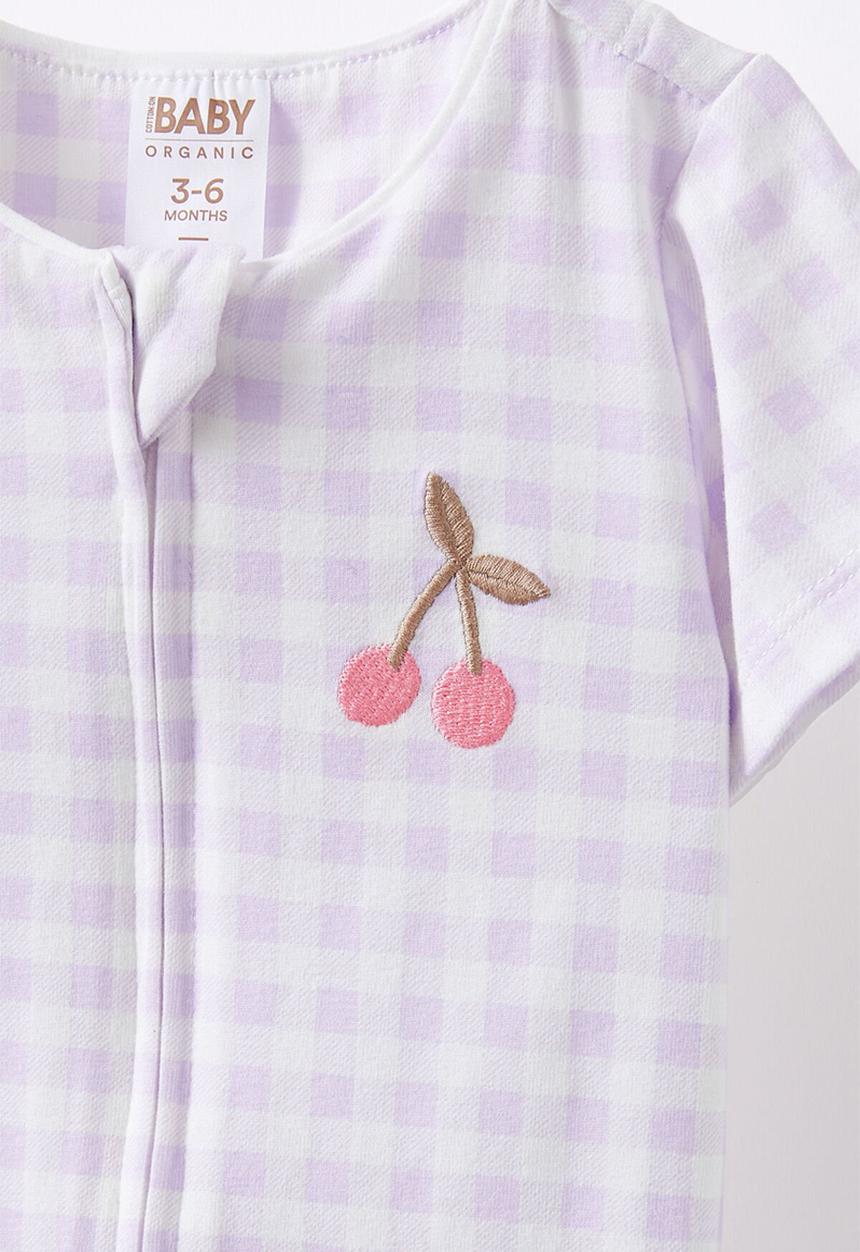 Cotton On - The short sleeve zip romper - vintage lilac/gingham cherry