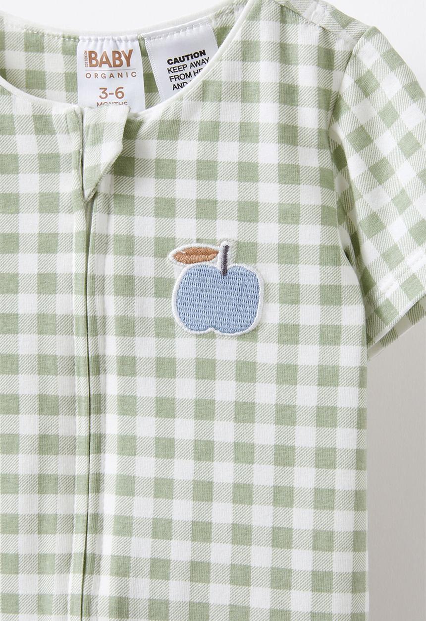 Cotton On - The short sleeve zip romper - deep sage/apple a day
