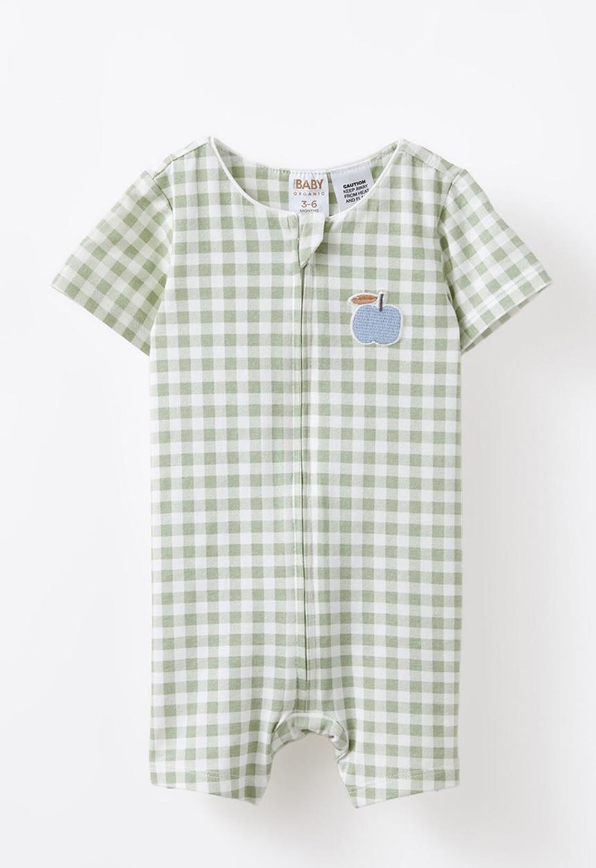Cotton On - The short sleeve zip romper - deep sage/apple a day