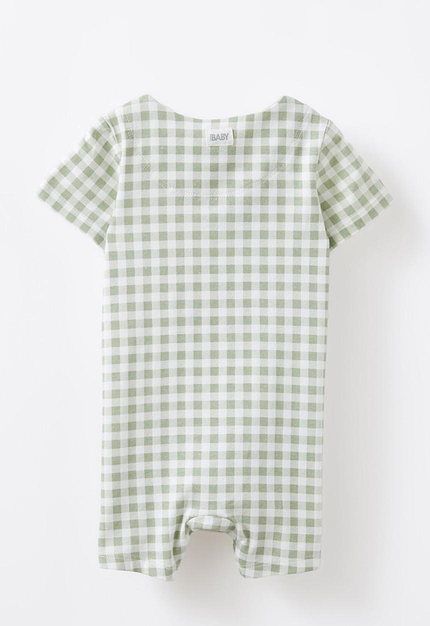 Cotton On - The short sleeve zip romper - deep sage/apple a day