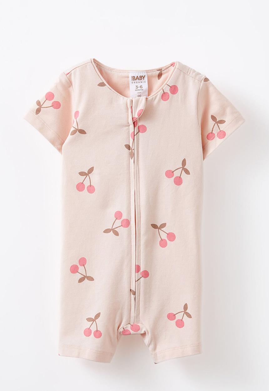 Cotton On - The short sleeve zip romper - pink pearl/summer cherries