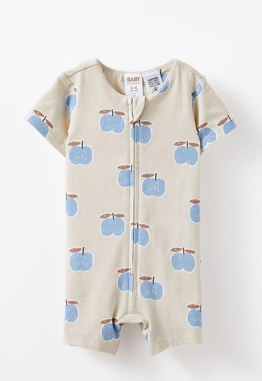 Cotton On - The short sleeve zip romper - rainy day/apple a day