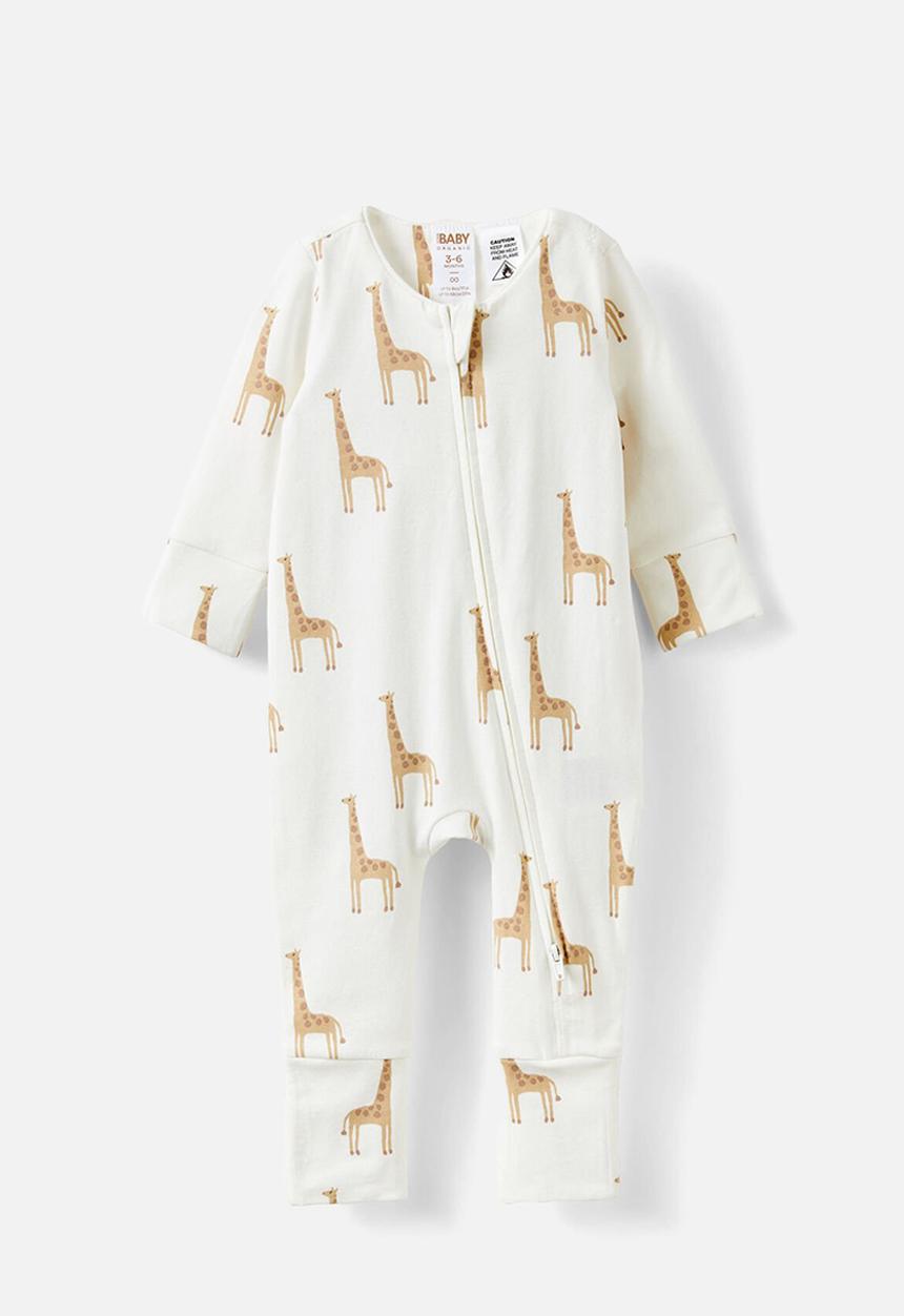 Cotton On - The long sleeve zip romper - vanilla/gerry giraffe