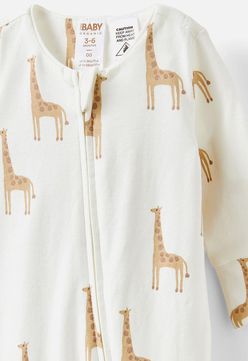 Cotton On - The long sleeve zip romper - vanilla/gerry giraffe