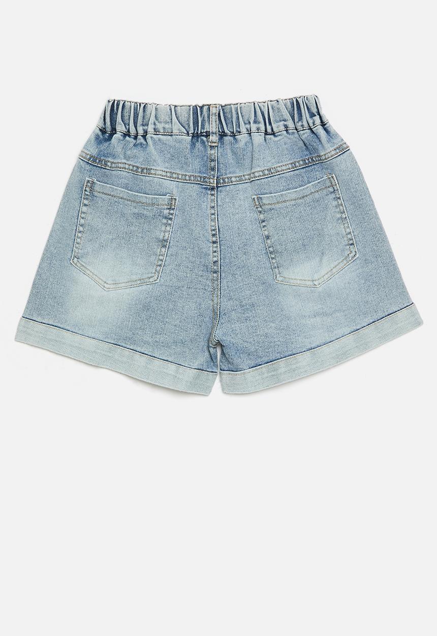 Pop Candy - Turn up hem denim shorts - blue