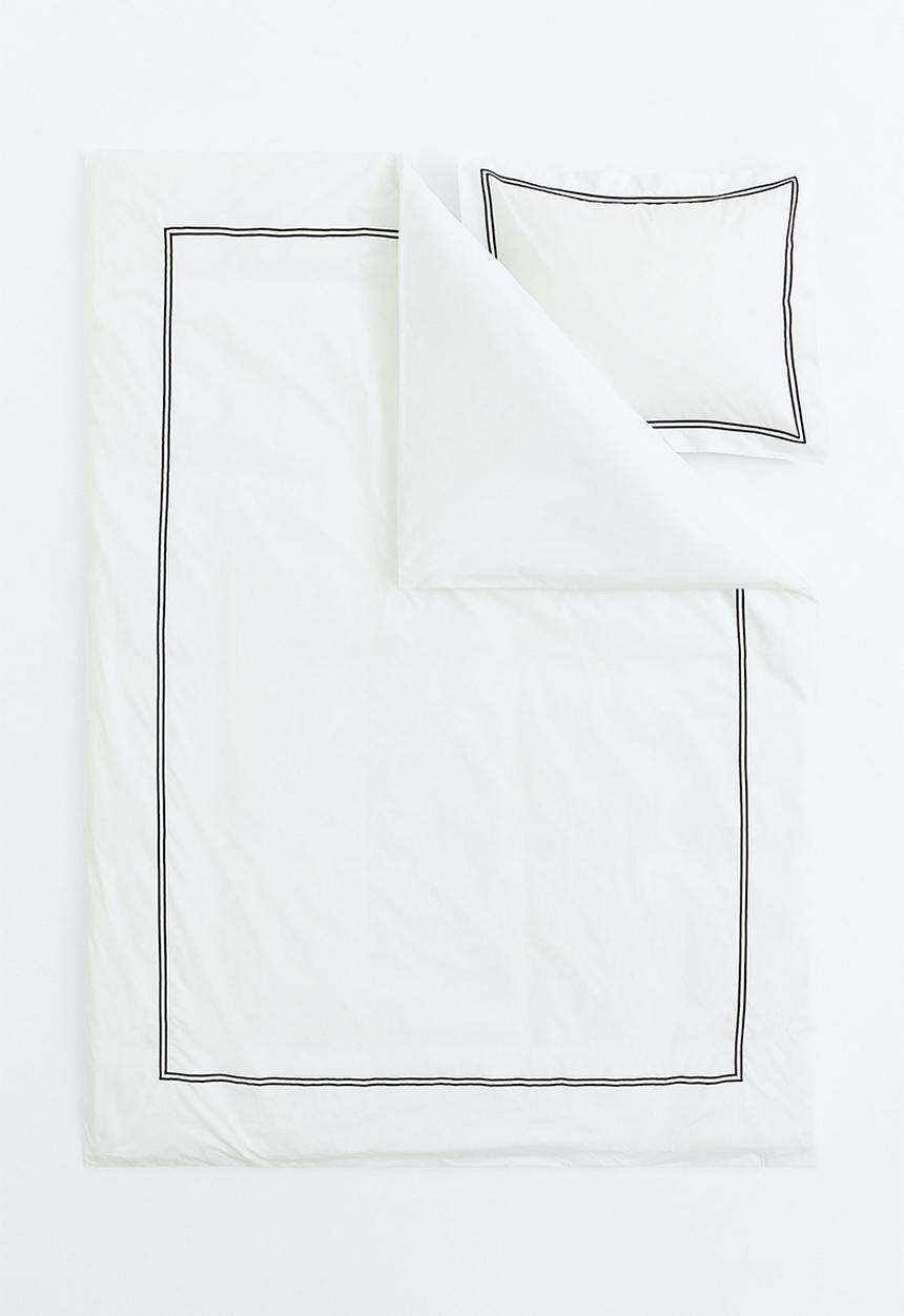 H&M - Cotton percale single duvet cover set - white & black 