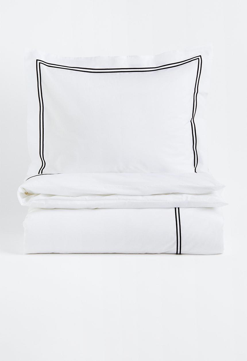 H&M - Cotton percale single duvet cover set - white & black 