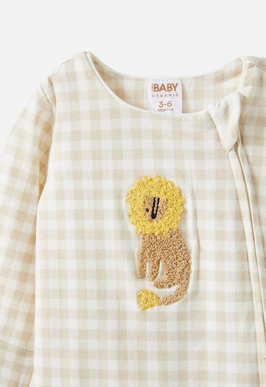 Cotton On - The long sleeve zip romper - rainy day/lion gingham