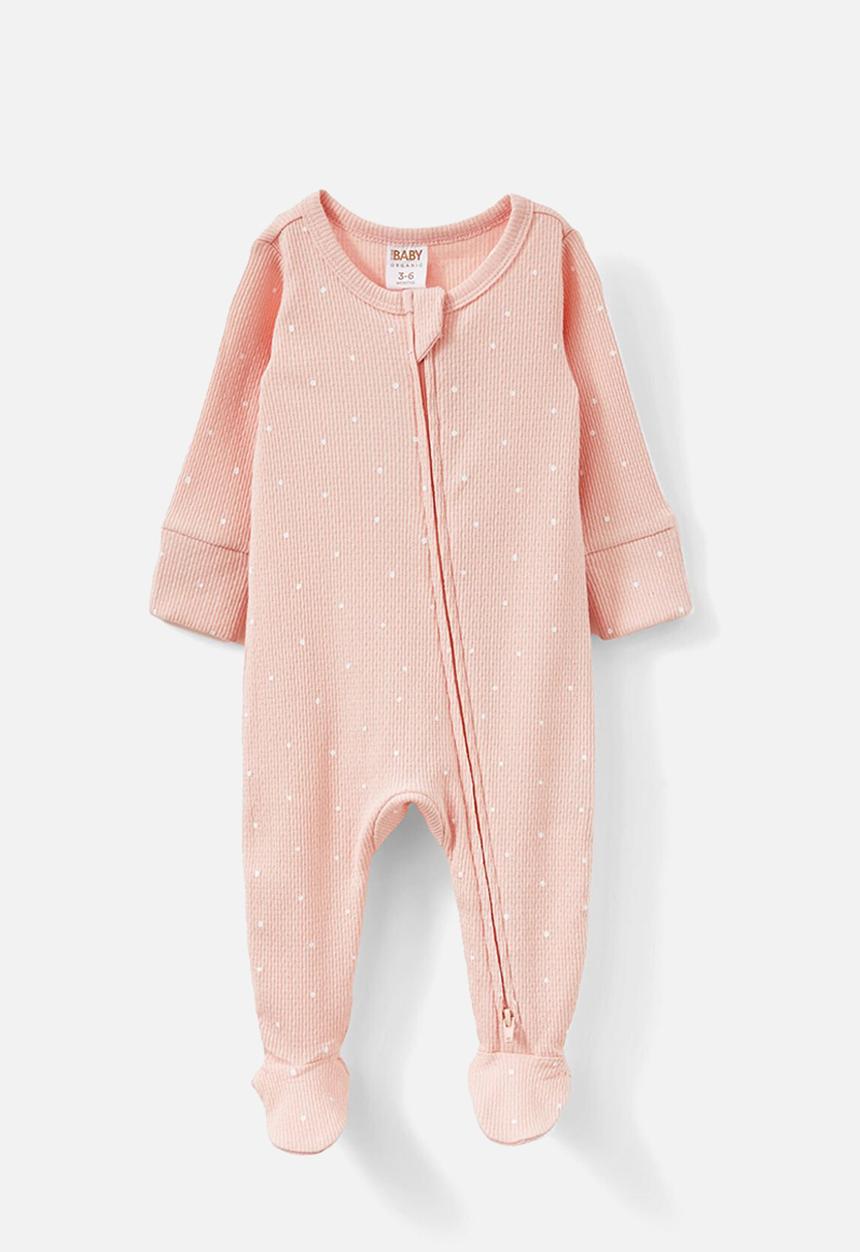 Cotton On - Organic pointelle zip romper - soft musk/spot