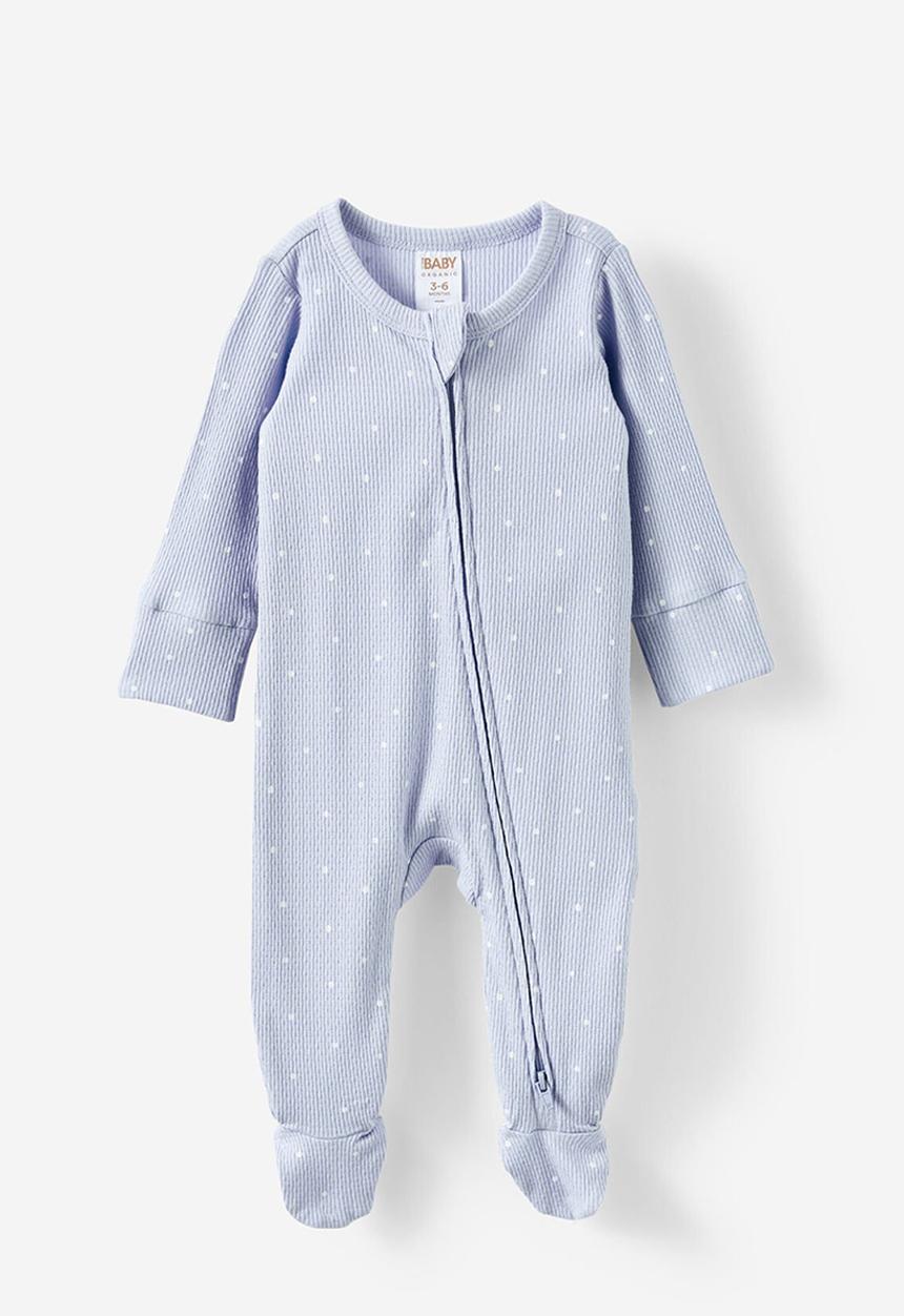 Cotton On - Organic pointelle zip romper - periwinkle/spot