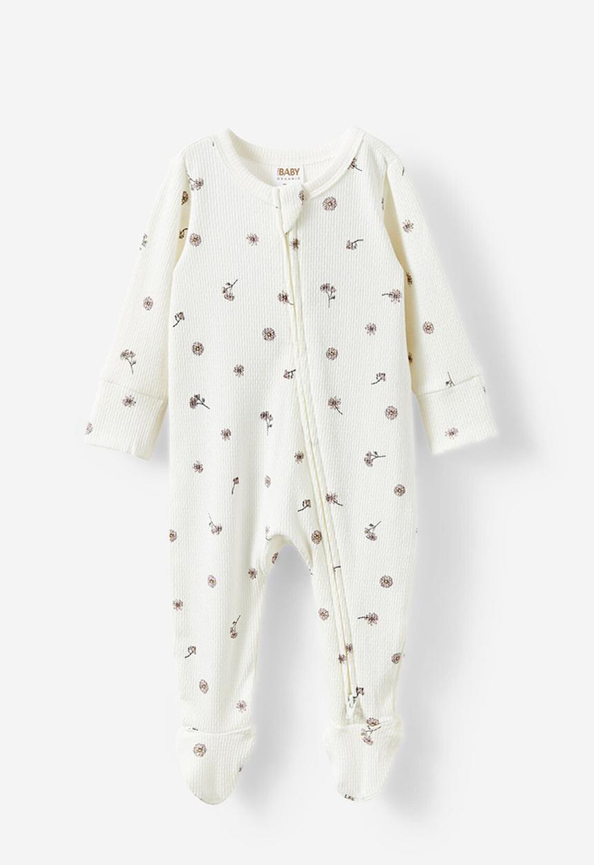 Cotton On - Organic pointelle zip romper - milk/daisy floral