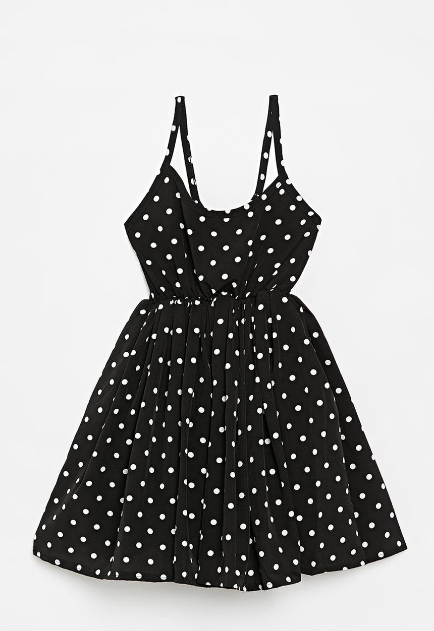 Pop Candy - Pouf dress with halter top - black/polka dots