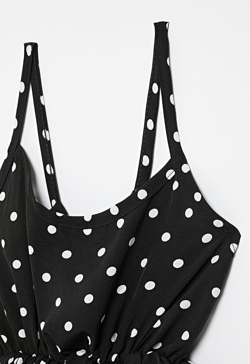 Pop Candy - Pouf dress with halter top - black/polka dots