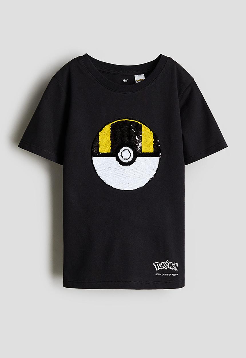 H&M - Reversible sequin t-shirt - black pokémon