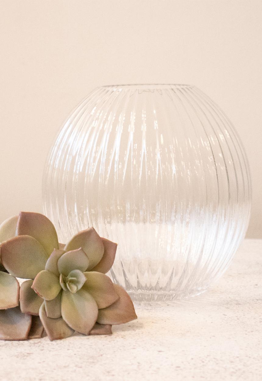 Silk By Design - Ovoid Ribbed glass vase - Clear