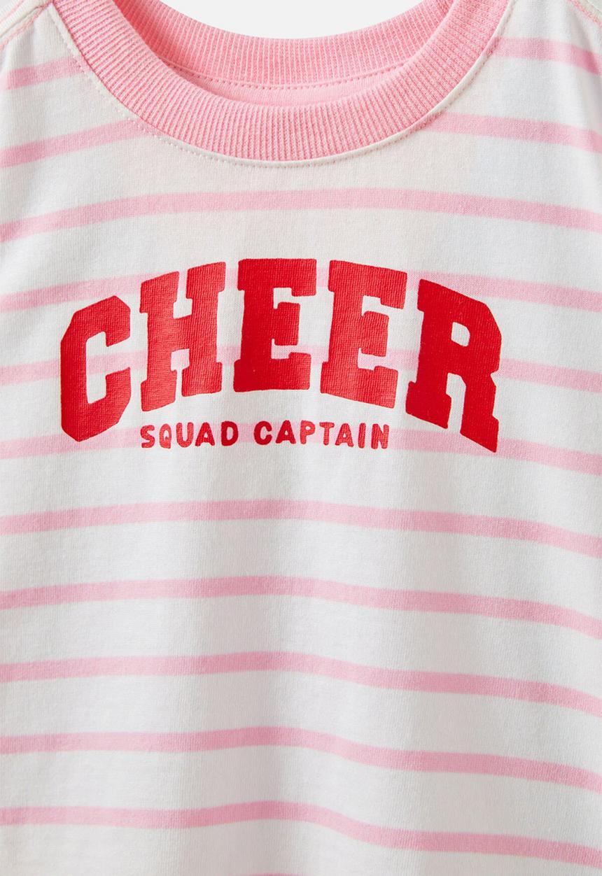 Cotton On - Jamie short sleeve graphic print tee - vanilla/blush pink stripe cheer squad