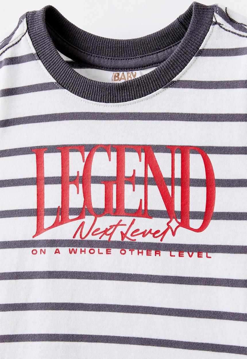 Cotton On - Jamie short sleeve graphic print tee - vanilla/rabbit grey stripe legend